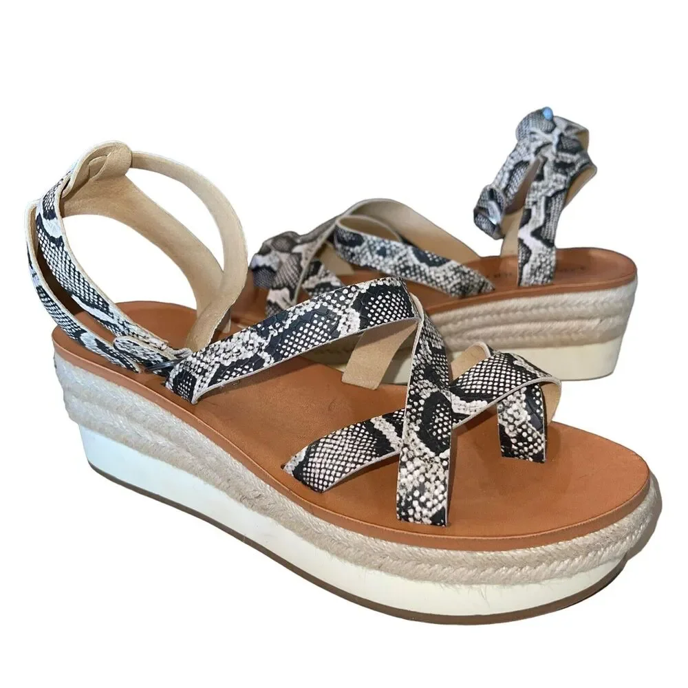 Lucky Brand Sandals Espadrille Wedge Platform Snakeskin - Picture 4 of 11